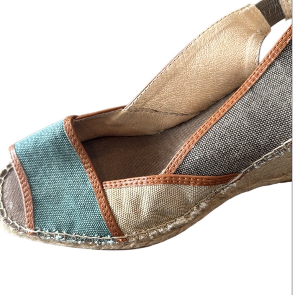 Vidorreta Tricolor Patchwork Linen Slingback Espa… - image 7